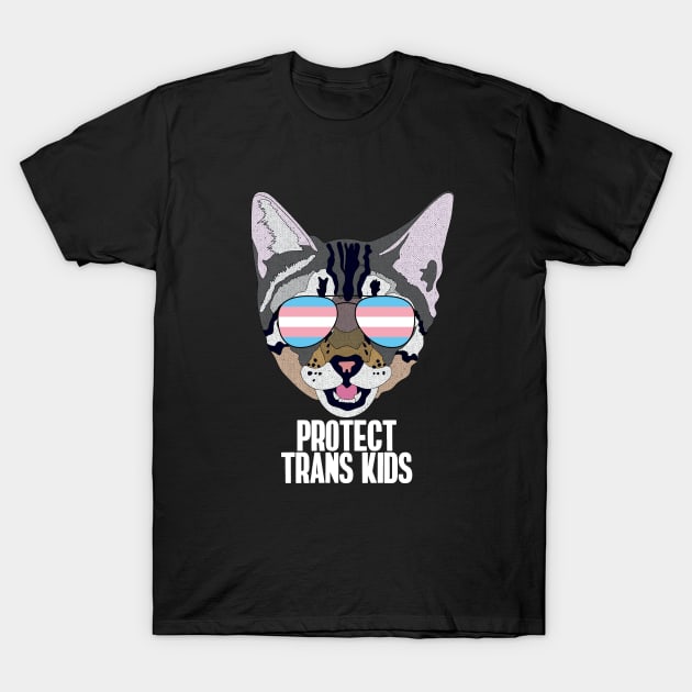 PROTECT TRANS KIDS - Cute Cat Sunglasses Trans Transgender Pride Flag T-Shirt by NightField